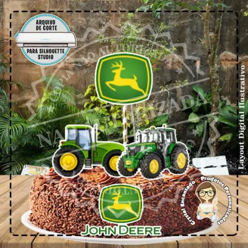 Topo de Bolo Trator Verde John Deere - Ref 2686 Digital