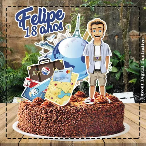 Topo de Bolo Turista Homem - Ref 2095 Arquivo Digital