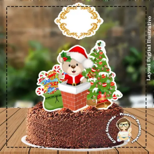 Topo de Bolo Ursinho Árvore Natal 4553 Arquivo Digital