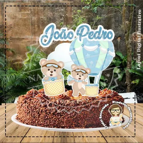 Topo de Bolo Ursinhos Balão - Ref 3103 Arquivo Digital