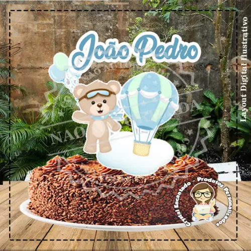 Topo de Bolo Ursinhos Balão - Ref 3102 Arquivo Digital