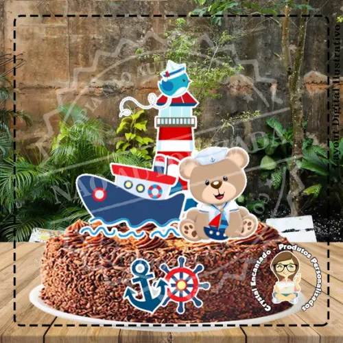 Topo de Bolo Urso Marinheiro - Ref 2973 Arquivo Digital