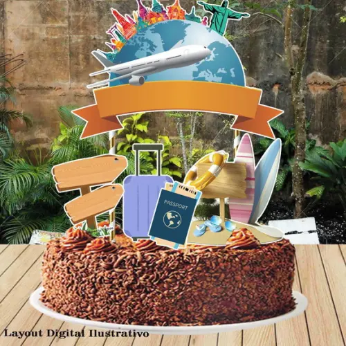 Topo de Bolo Viagem Brasil Tailandia - 2094 Arquivo Digital