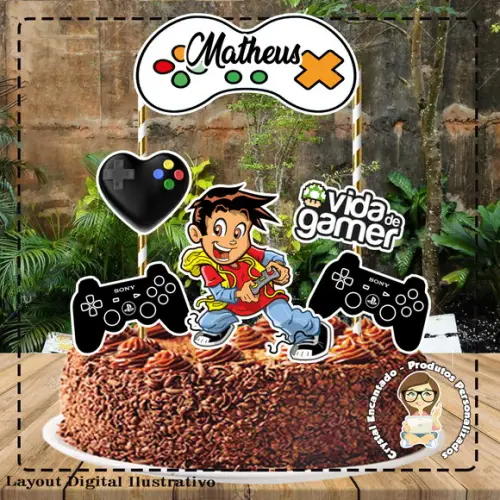 Topo de Bolo Video Game - Ref 2109 Arquivo Digital