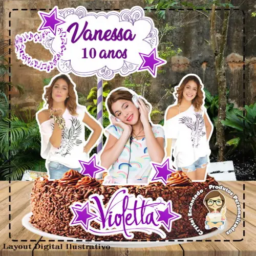 Topo de Bolo Violeta - Ref 2121 Arquivo Digital