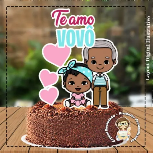 Topo de Bolo Vovô e Neta 4505 Arquivo Digital