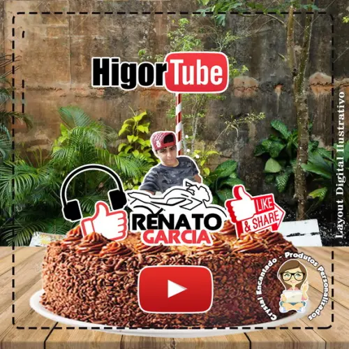 Topo de Bolo You Tube Renato Garcia- Ref 2139 Arte Digital