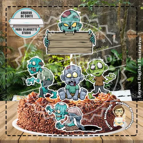 Topo de Bolo Zombie Monstros - Ref 2149 Arquivo Digital
