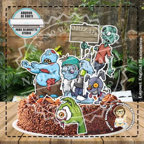 TOPO DE BOLO ZOMBIE MONSTROS - REF 2150 ARQUIVO DIGITAL