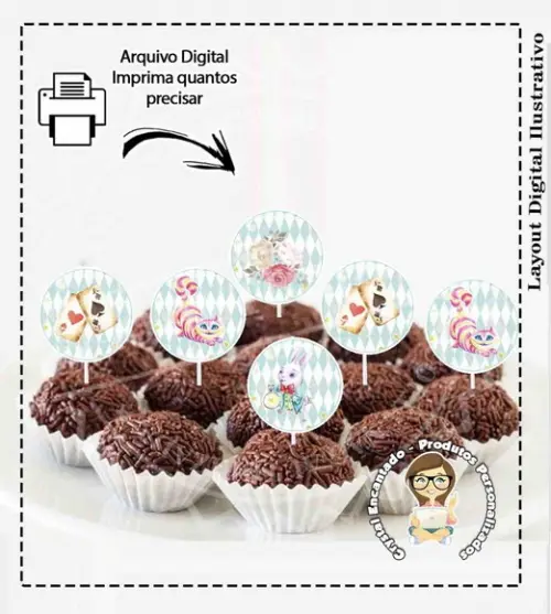Topper Alice no Pais das Maravilhas - 3699 Arquivo Digital