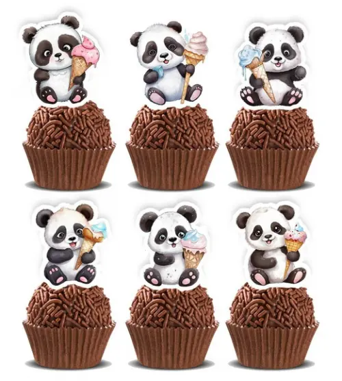 Topper Panda Ice Cream - Ref 5469 Arquivo Digital