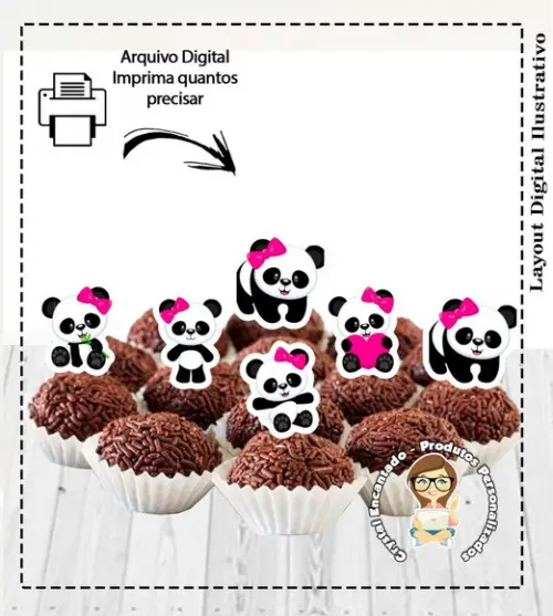 Topper Panda Rosa - 1094 Arquivo Digital