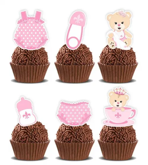 Topper Ursinha Rosa Cha de Bebe - Ref 5402 Arquivo Digital
