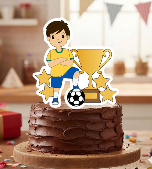 Topo de Bolo Futebol menino Taça - 7165 Arquivo Digital
