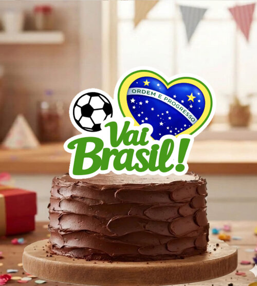 Topo de Bolo Futebol Vai Brasil - 7173 Arquivo Digital