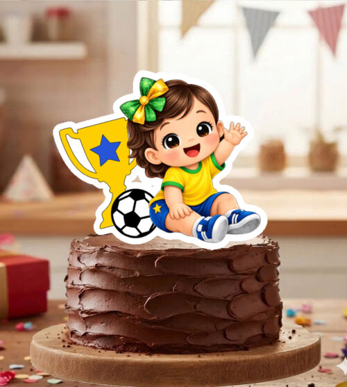 Topo de Bolo Futebol Brasil Menina - 7171 Arquivo Digital