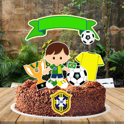 Topo de Bolo Futebol Brasil Menino - 2569 Arquivo Digital