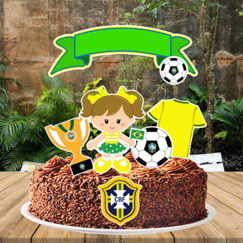 Topo de Bolo Futebol Brasil Menina - 2571 Arquivo Digital