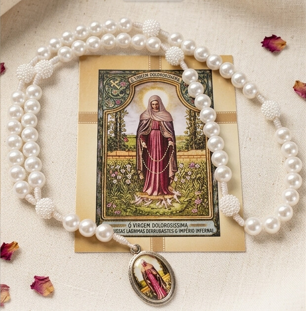 Coroa  de Nossa Senhora das Lágrimas com Pérolas- Terço catól