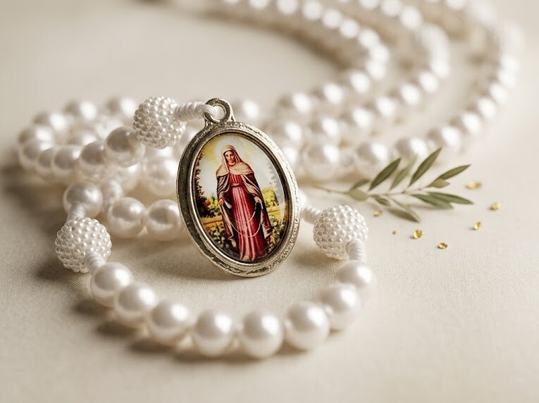 Coroa  de Nossa Senhora das Lágrimas com Pérolas- Terço catól