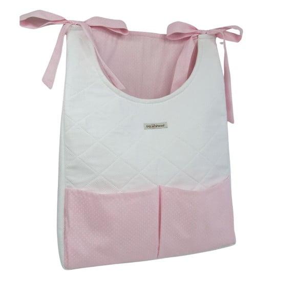 Bolsão Porta Fralda Branco Piquet e Rosa Poá