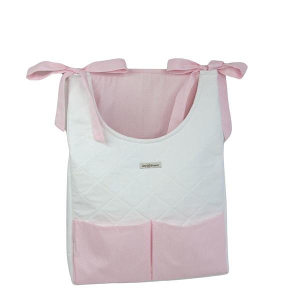 Bolsão Porta Fralda Branco Piquet e Rosa Poá