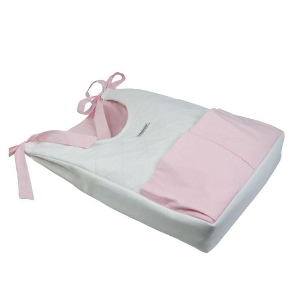 Bolsão Porta Fralda Branco Piquet e Rosa Poá