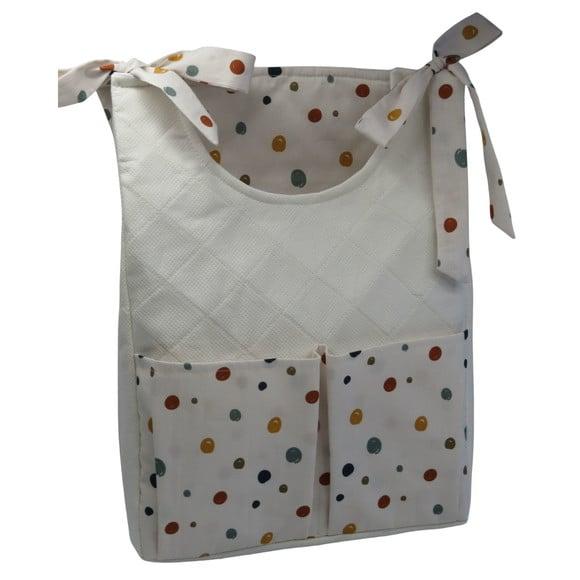 Bolsão Porta Fralda Branco Piquet Off White e Bolotas