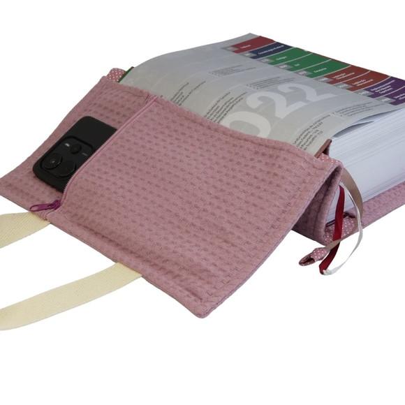 Capa Vade Mecum Favo Rosa Antigo com Alça Mão Natural