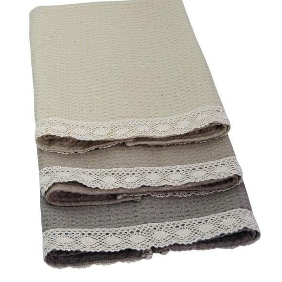 Kit3 Pano de Prato Luxo Algodão Quadriculado com Renda