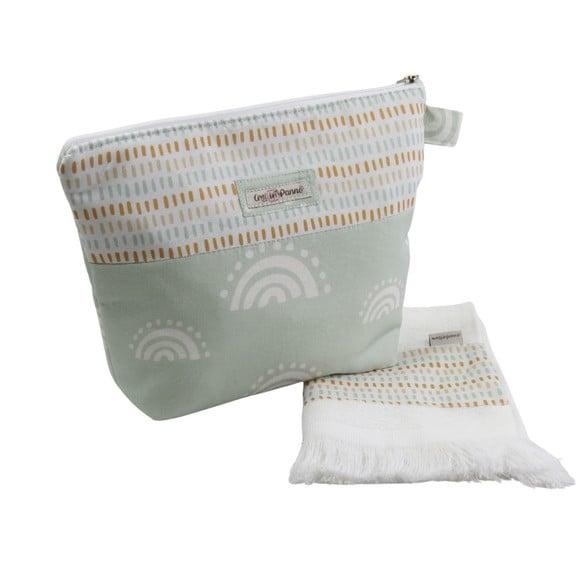 Necessaire Arco Íris Verde com Toalha Higiene Palitinho Boho