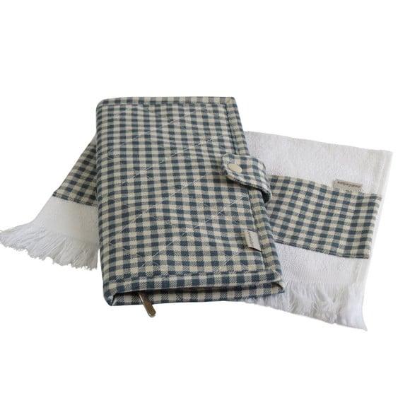 Necessaire Kit Higiene Bucal em Linho Xadrez Azul