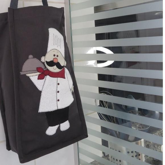 Organizador de Sacolas Sarja Cozinheiro Patch Aplique