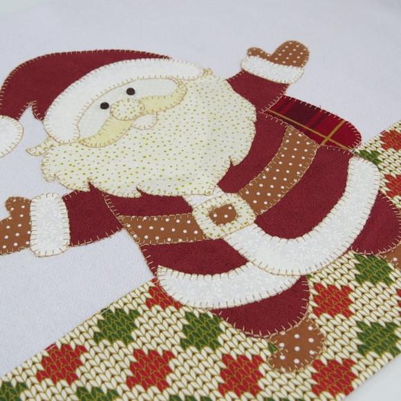 Pano de Prato Natal Bordado em Patch Aplique Noel Abraço