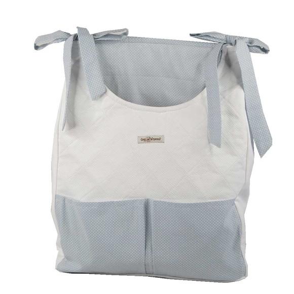Porta Fralda Parede Piquet Branco e Poá Cinza