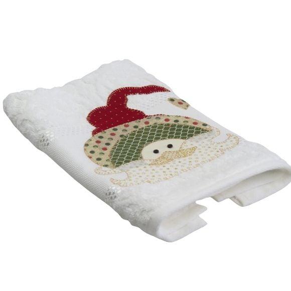 Toalha de Lavabo Natal Bordada Papai Noel em Ponto Caseado