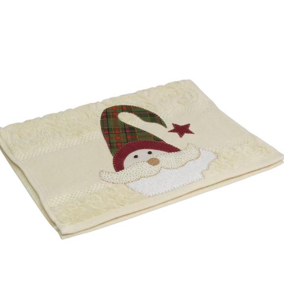 Toalha de Lavabo Natal Bordada Papai Noel em Ponto Caseado