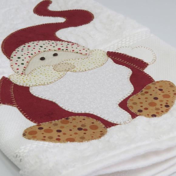 Toalha de Rosto Natal Bordada Papai Noel Barba Longa