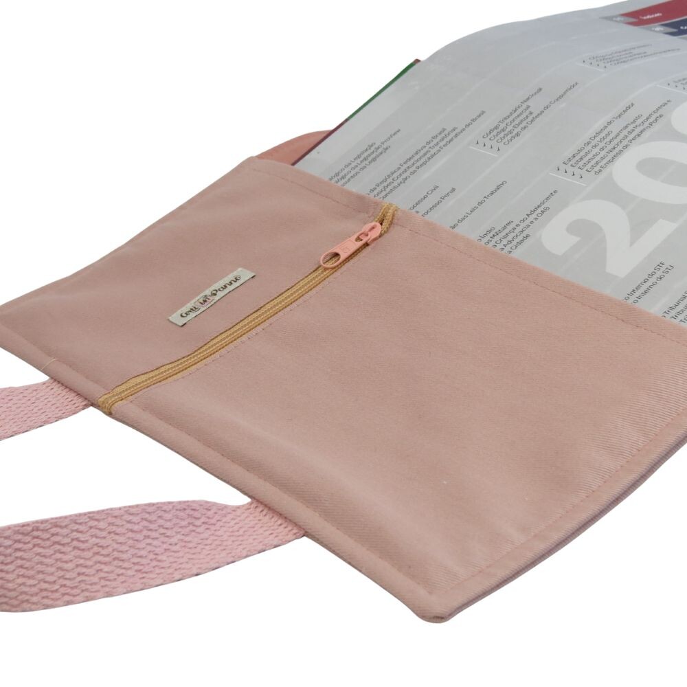 Capa para Vade Mecum Rosé com Alça de Mão em Algodão | Prote?