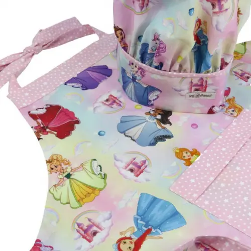 Avental Infantil e Chapéu de Chef Princesas