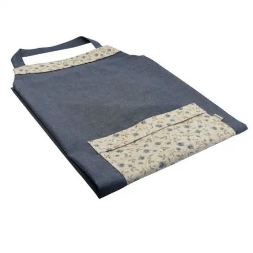 Avental Jeans Leve e Touca Chef Floral Azul e Natural