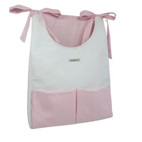 Bolsão Porta Fralda Branco Piquet e Rosa Poá