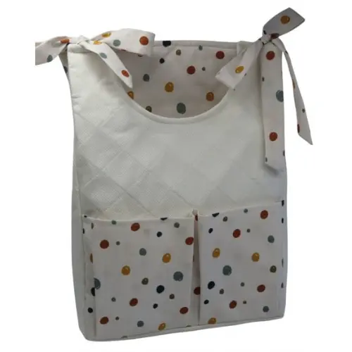 Bolsão Porta Fralda Branco Piquet Off White e Bolotas
