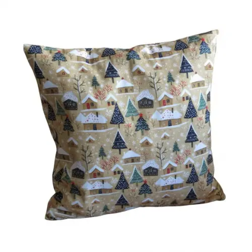 Capa Almofada Natal Xadrez e Pinheiro Bege e Preto Kit2