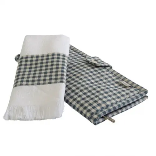 Necessaire Kit Higiene Bucal em Linho Xadrez Azul