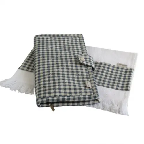 Necessaire Kit Higiene Bucal em Linho Xadrez Azul