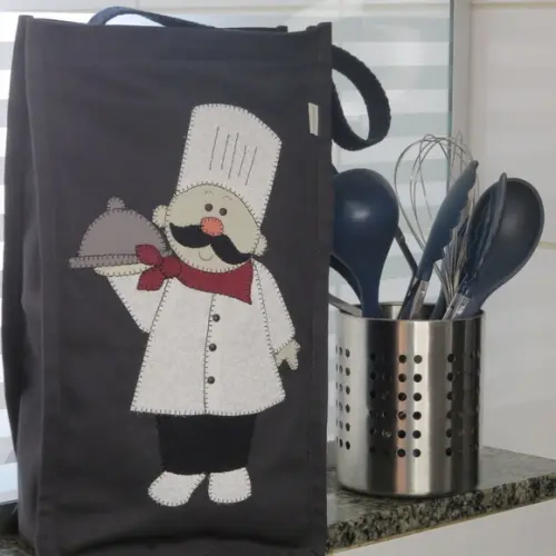 Organizador de Sacolas Sarja Cozinheiro Patch Aplique