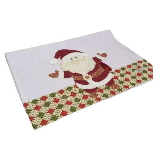 Pano de Prato Natal Bordado em Patch Aplique Noel Abraço