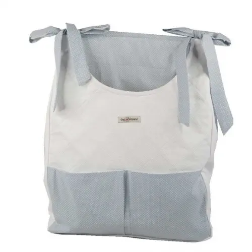 Porta Fralda Parede Piquet Branco e Poá Cinza