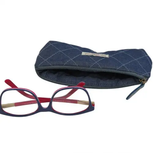 Porta Óculos em Tecido Fechamento e Zíper Jeans Quilt